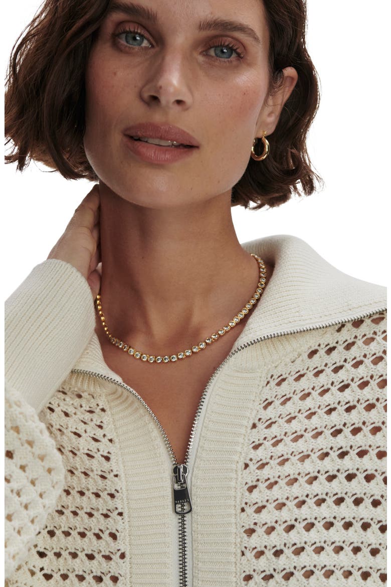 Eloise Open Stitch Cotton Zip-Up Cardigan, Alternate, color, EGRET