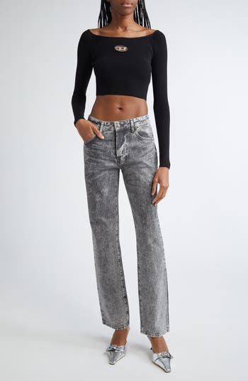 Tシャツ・カットソー DIESEL BLACK TOP CROPPED M-VERA-LS Women's Off-the-shoulder top in ribbed knit | Multicolor