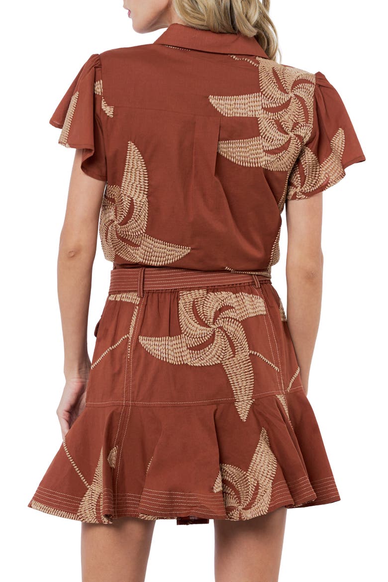 Renna Embroidered Detail Tie Front Button-Up Cotton Shirt, Alternate, color, CARAMEL