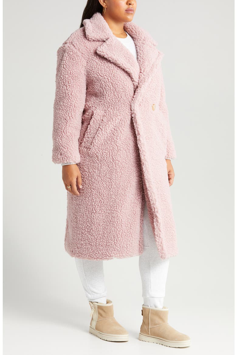 Gertrude Double Breasted Teddy Coat, Alternate, color, CLAY PINK