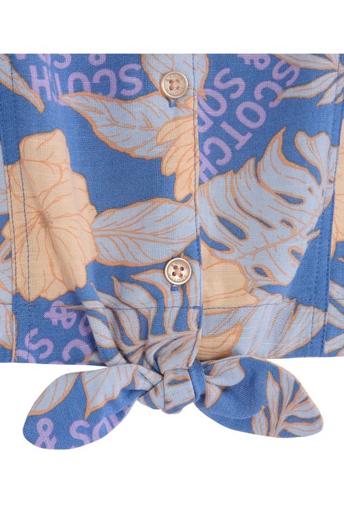 Scotch & Soda Kids' Floral Tie Front Button-up Shirt In Riviera