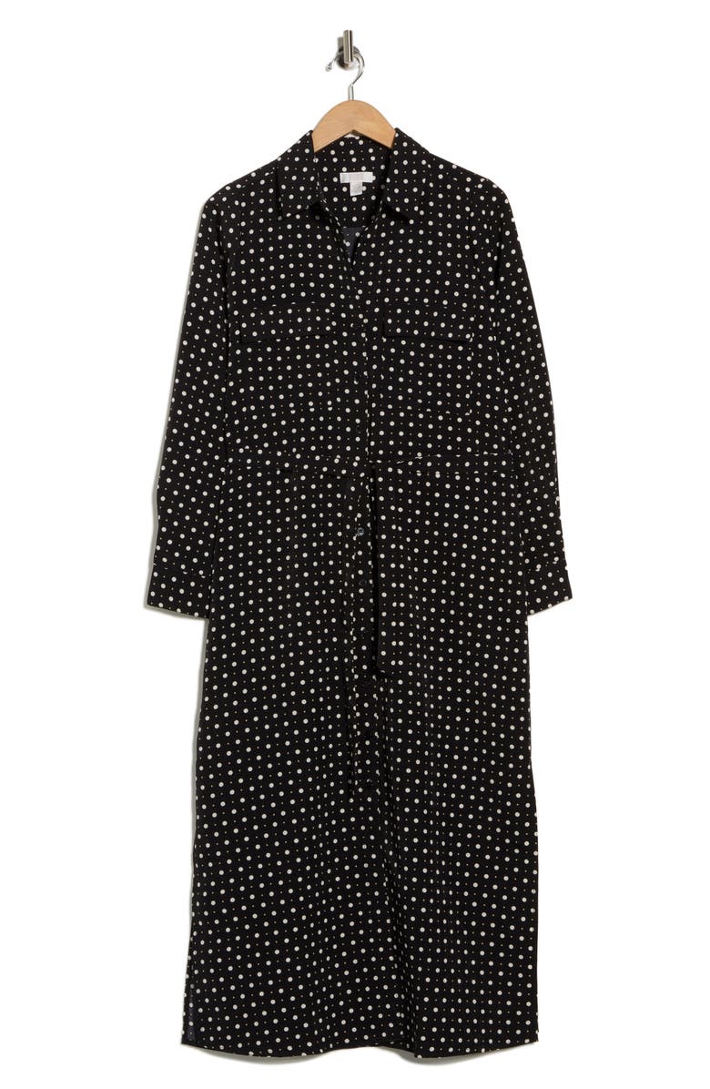 NORDSTROM RACK Tie Waist Shirtdress, Alternate, color, Black- Ivory French Dot