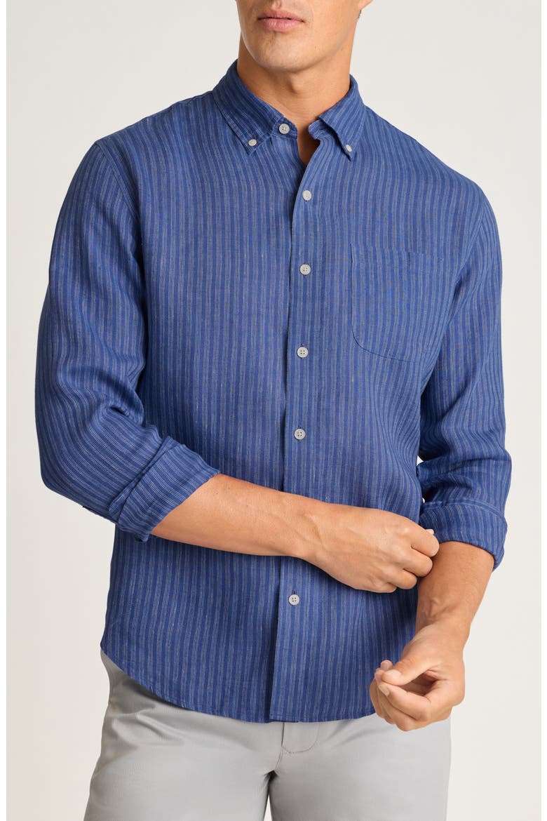 Everyday Slim Fit Striped Linen Shirt, Main, color, BLUE BLANCO STRIPE