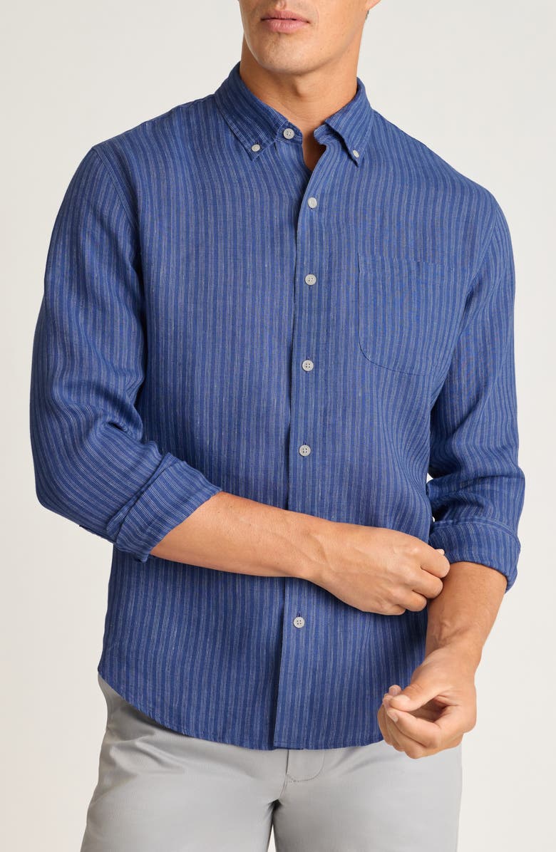 Bonobos Everyday Slim Fit Striped Linen Shirt, Main, color, Blue Blanco Stripe