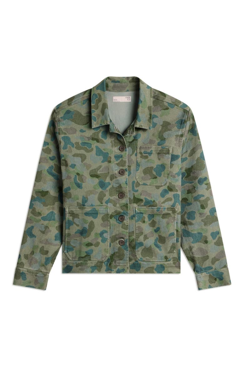 Folly Stretch Cotton Twill Chore Coat, Alternate, color, WATERCOLOR CAMO OIL GREEN
