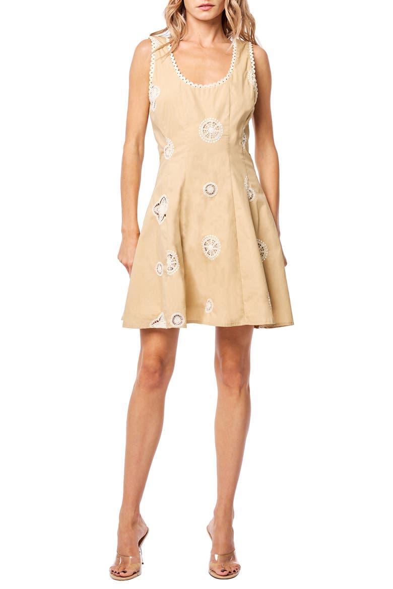 Letty Embroidered Fit & Flare Dress, Main, color, TAUPE