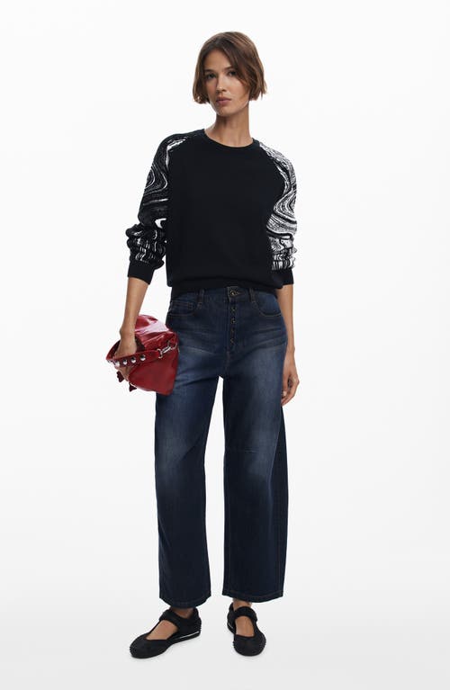 Desigual Swirl Raglan Sleeve Crewneck Sweater In Black