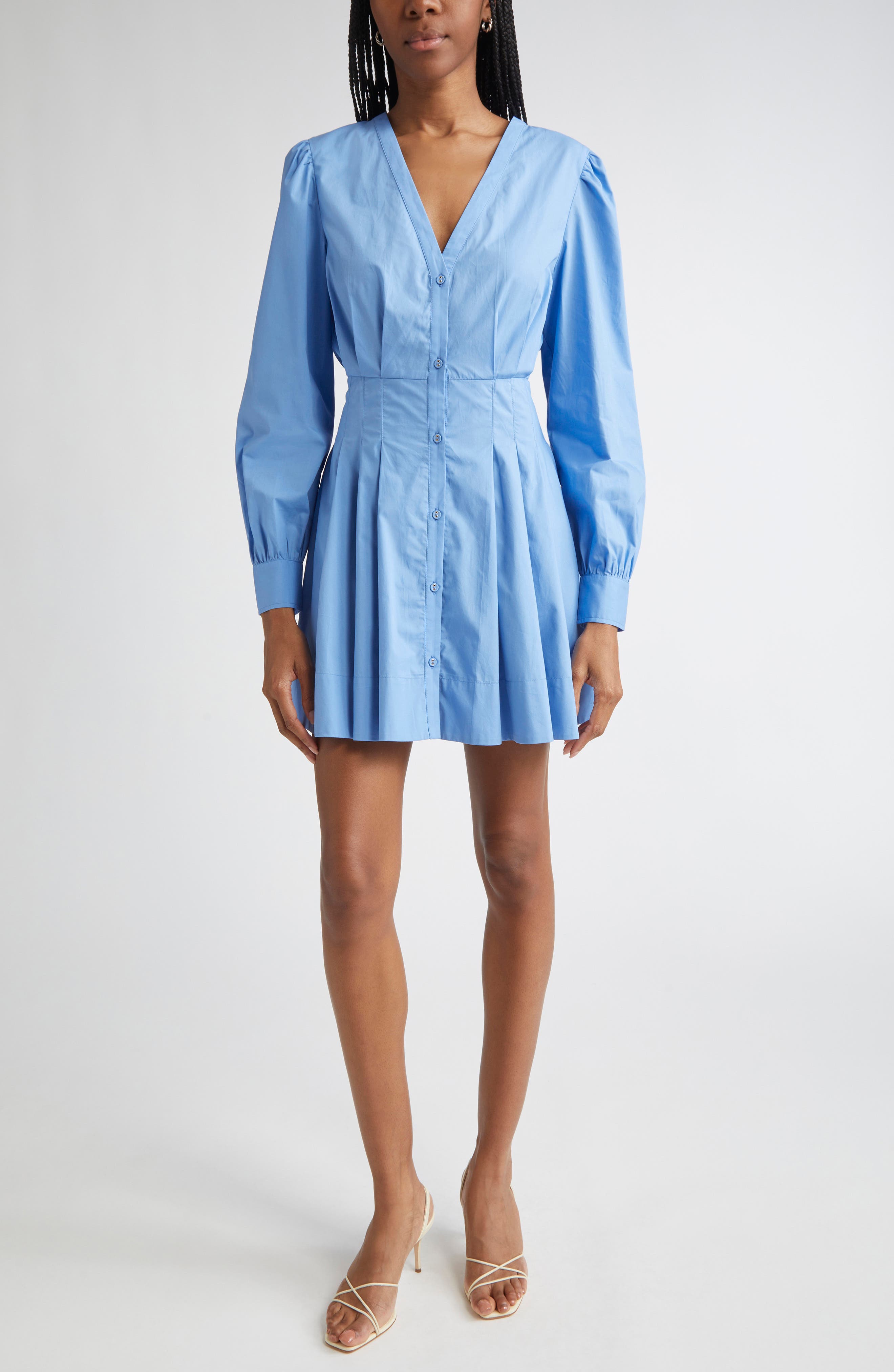 Julianna Pleated Long Sleeve Poplin Minidress