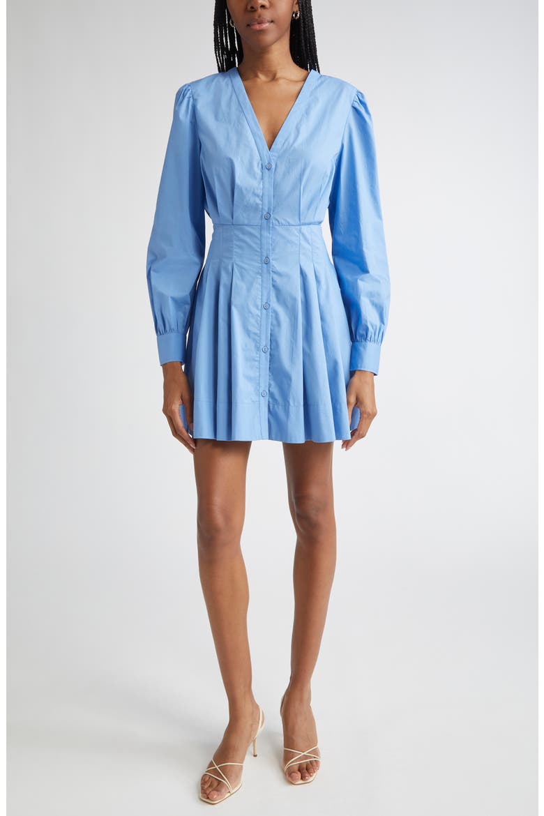 Julianna Pleated Long Sleeve Poplin Minidress, Main, color, CORNFLOWER BLUE