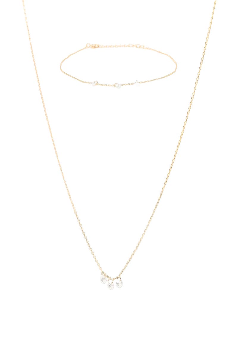 Sterling Silver 18k Gold Plated Emmeline Necklace & Bracelet Set Dainty, Main, color, Gold