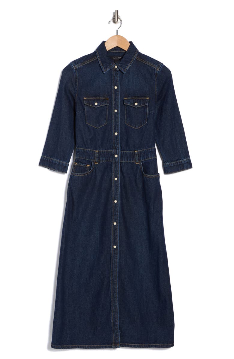 AllSaints Polly Denim Midi Dress, Alternate, color, 