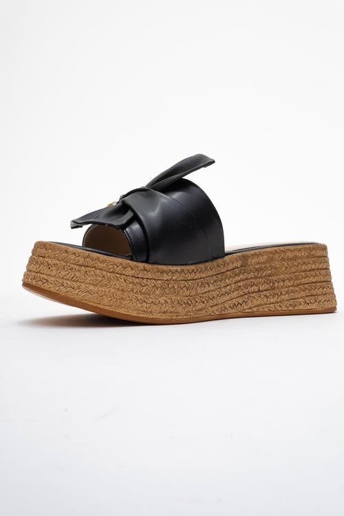 Prologue Shoes Shara Braided Bow & Bee Buckle Platform Sandal In Black