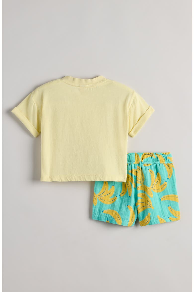 Graphic Cotton T-Shirt & Shorts Set, Alternate, color, YELLOW BANANAS- TEAL BUNCHES
