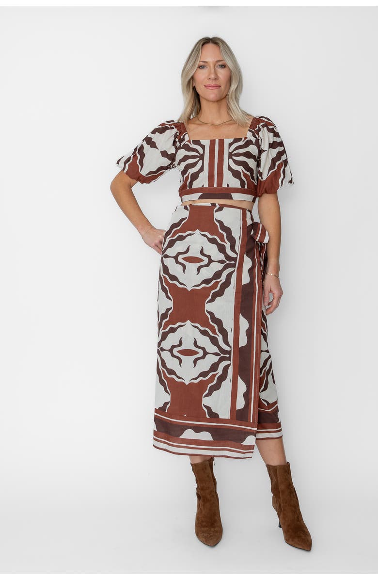 West Of Christine Wrap Skirt, Main, color, Capucine Border Print