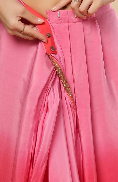 One Minute Saree® Chandini Pink & Orange Ombre Modal Satin With Gold Sequins Border Ready To Wear Sa