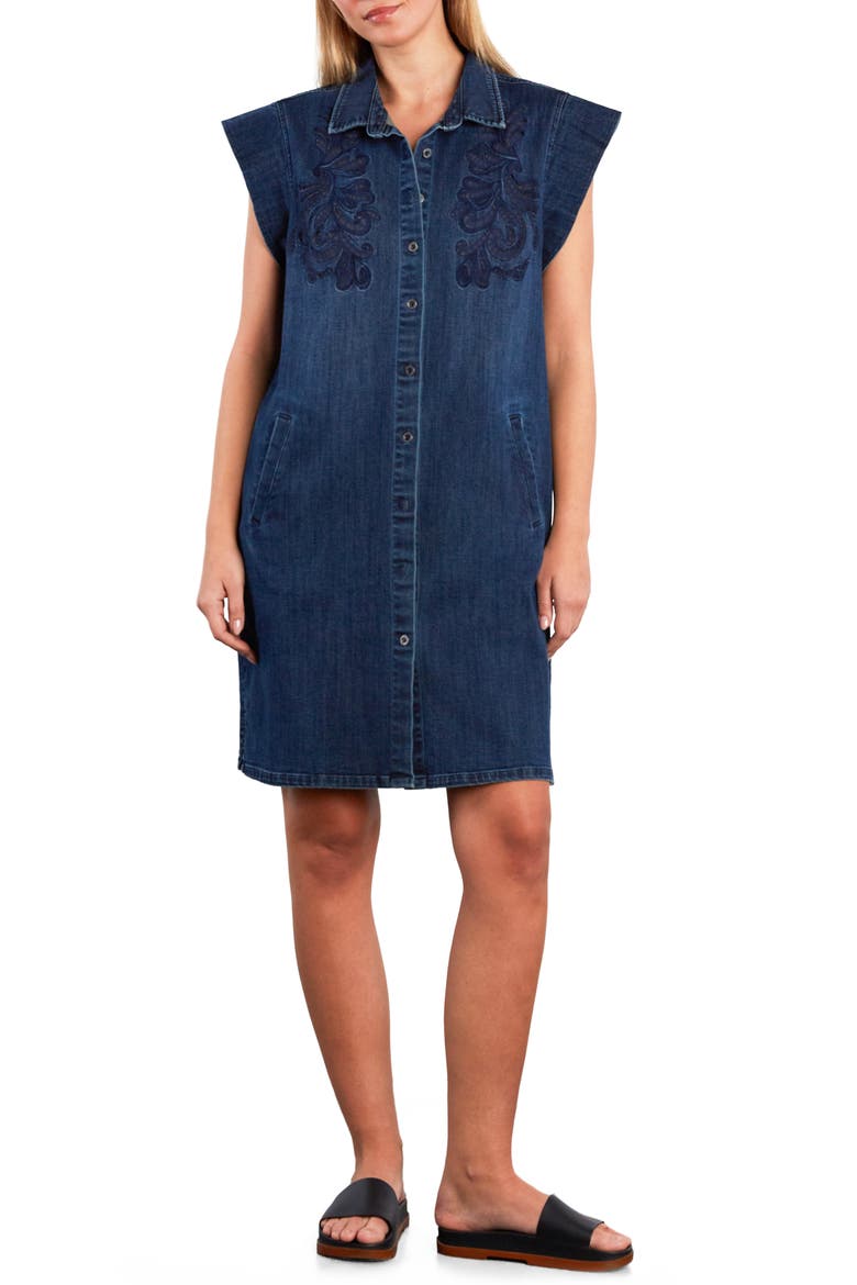Sundrift Embroidered Faded Cotton Blend Denim Shirtdress, Alternate, color, ETHEREAL BLUE SUN DRIFT