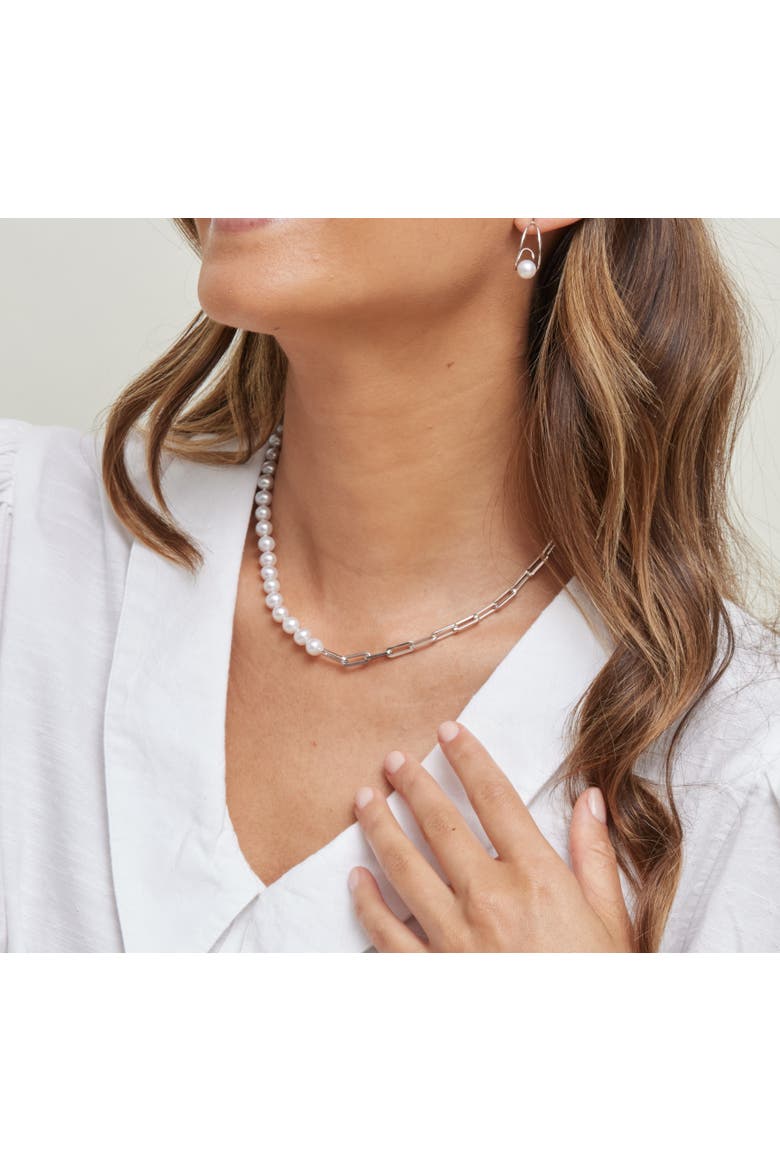 7mm White Freshwater Amelia Pearl & Chain Necklace, Alternate, color, Sterling Silver