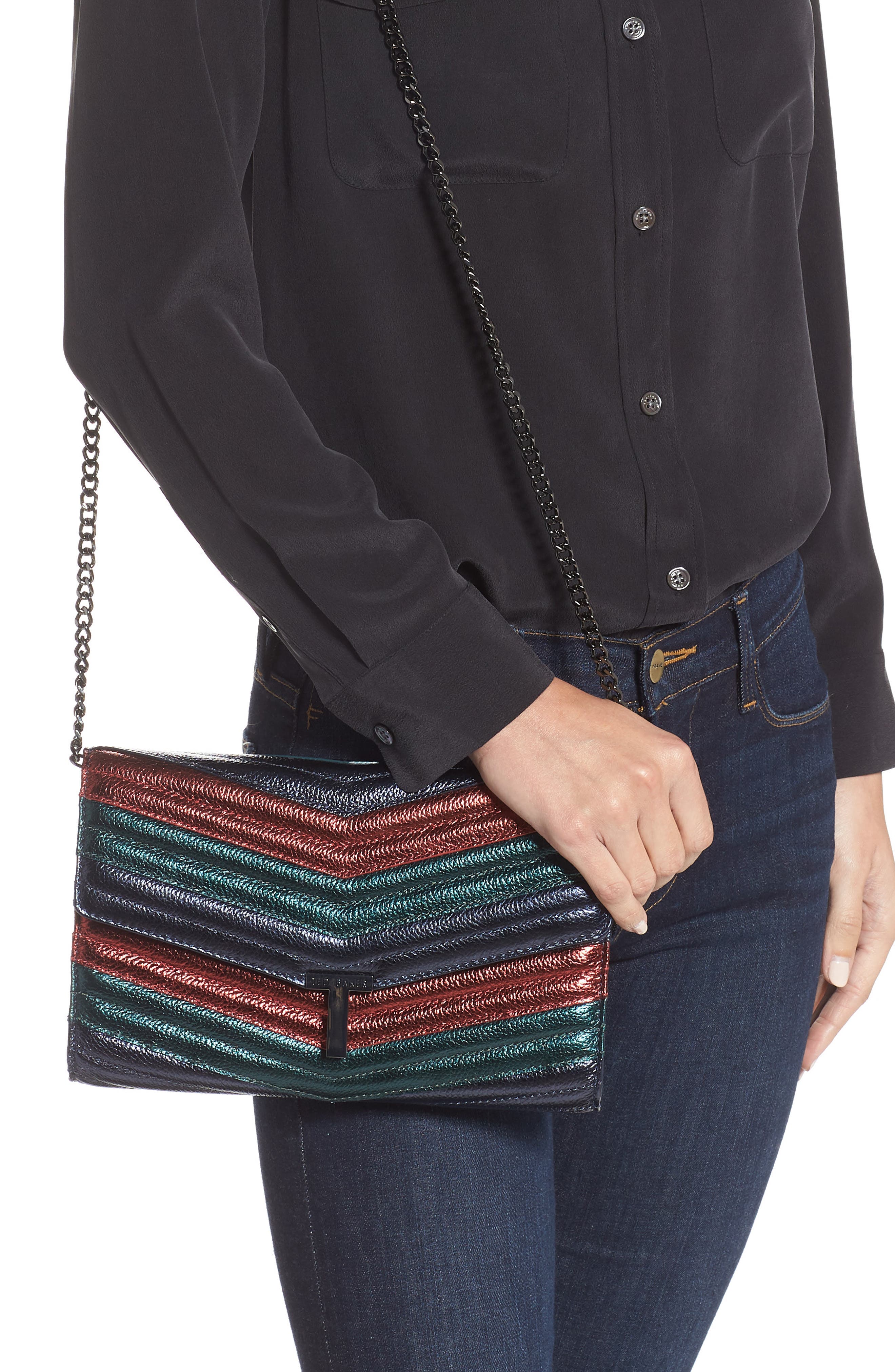 Ted Baker London Jasicca Quilted Chevron Leather Clutch, Alternate, color, 