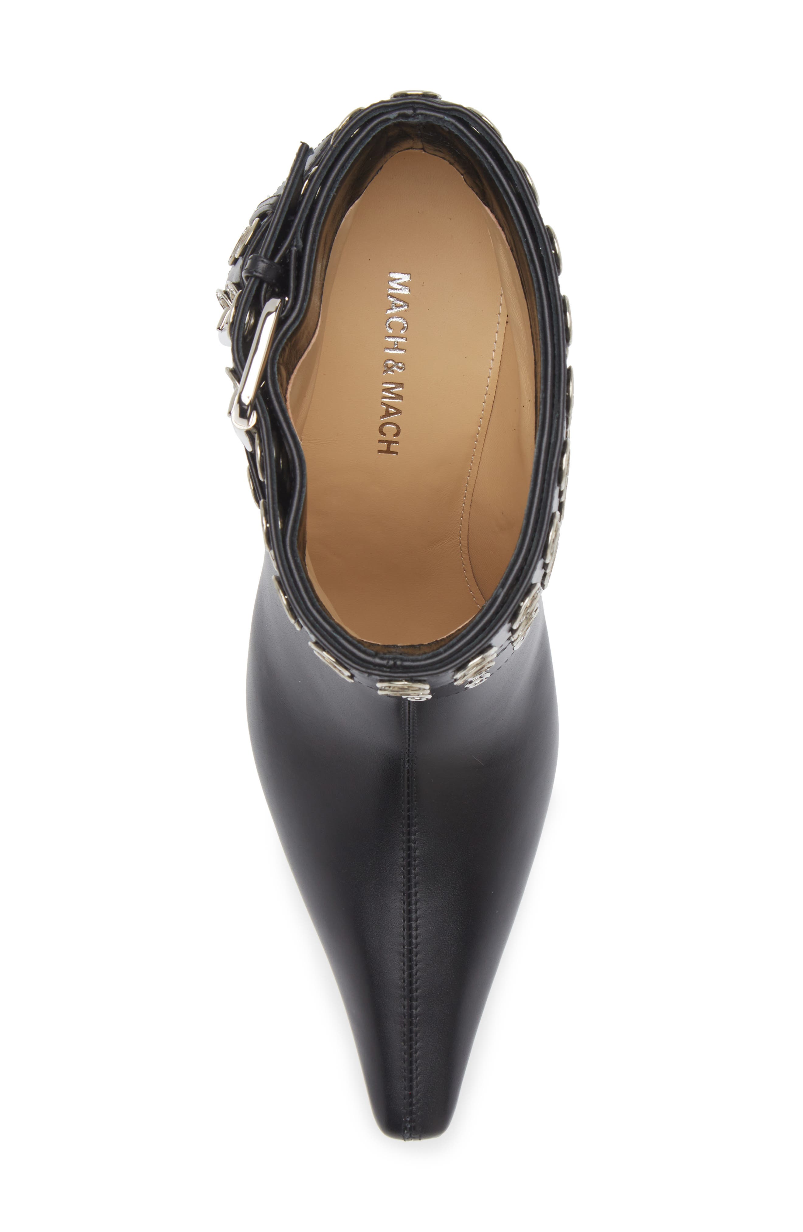 Mach & Mach Grommet Buckle Belt Bootie, Alternate, color, Black