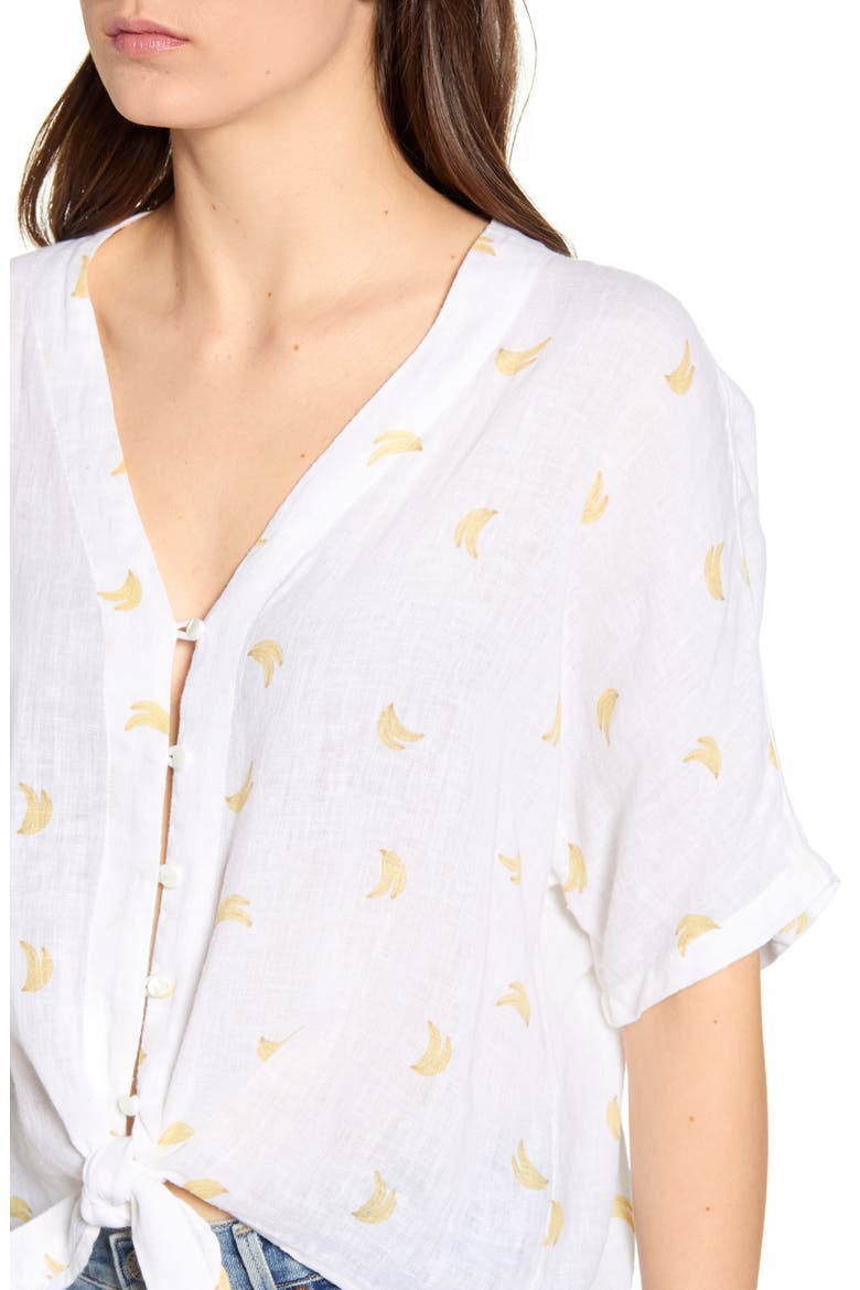 Thea Tie Waist Blouse, Alternate, color, BANANA BUNCH WHITE