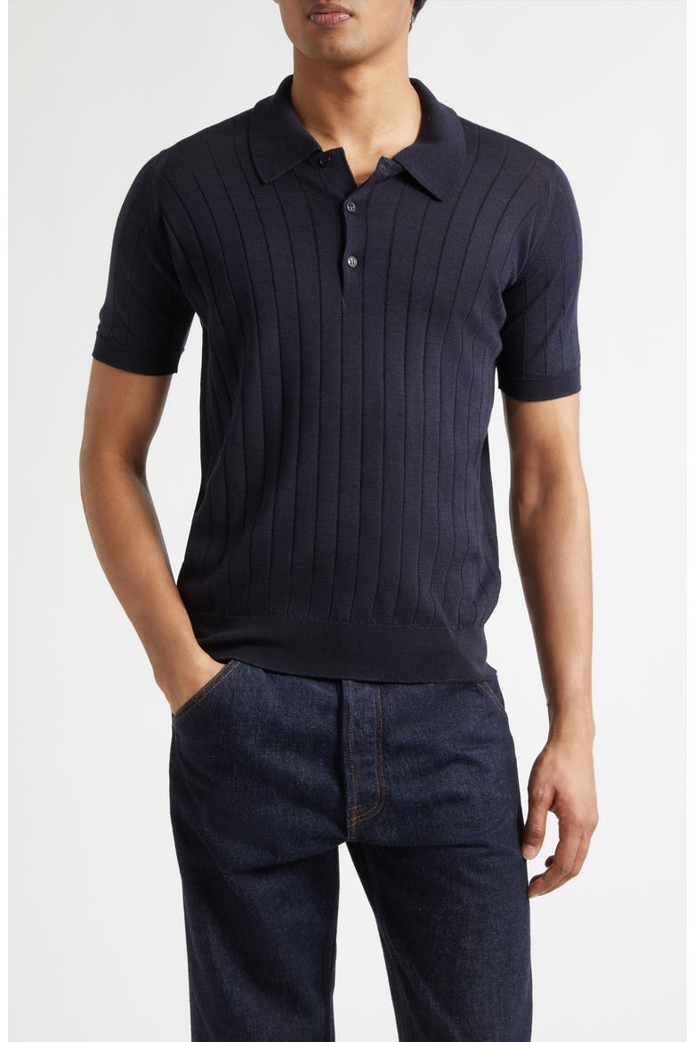 Williams Merino Wool & Cotton Polo Sweater, Main, color, NAVY
