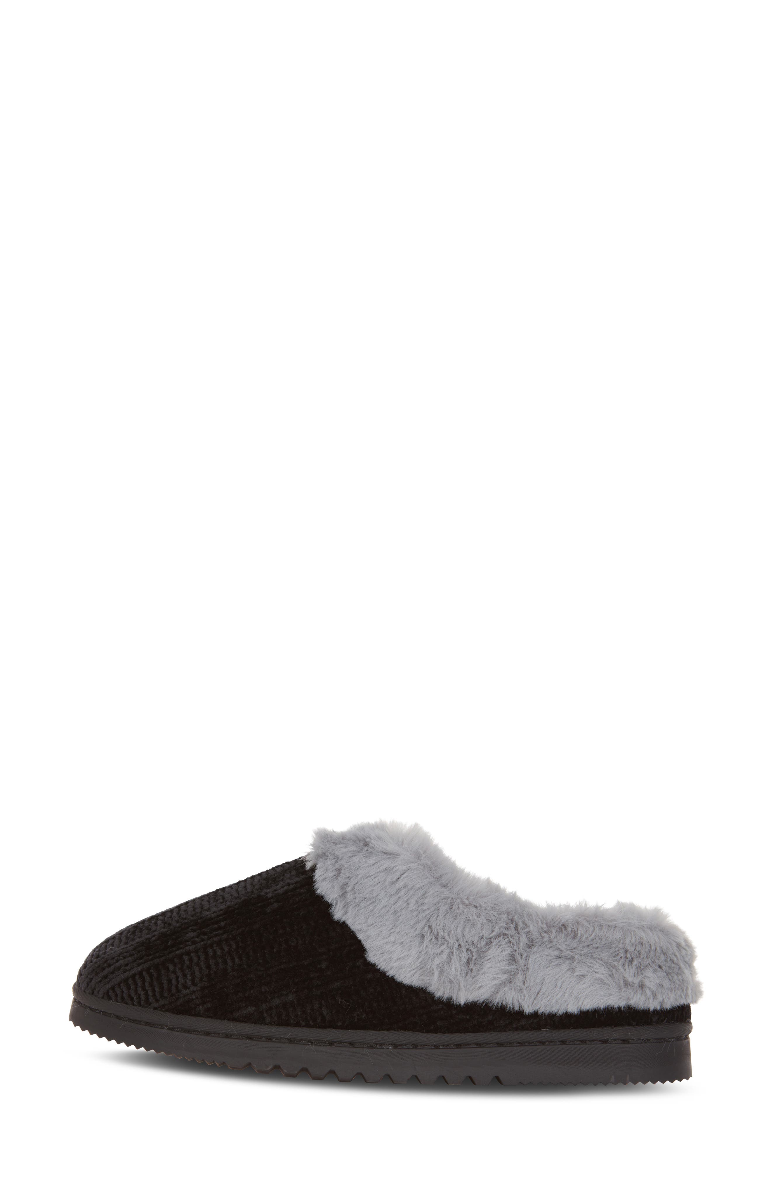 Chenille Faux Shearling Lined Slipper, Alternate, color, BLACK