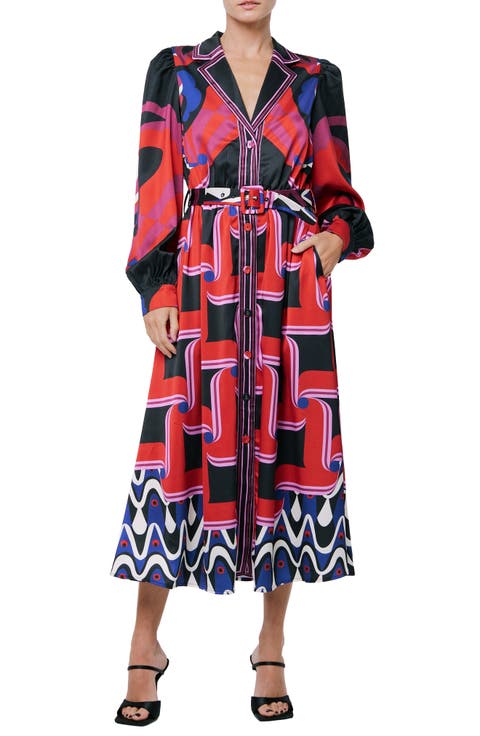 Jessenia Print Long Sleeve Midi Shirtdress
