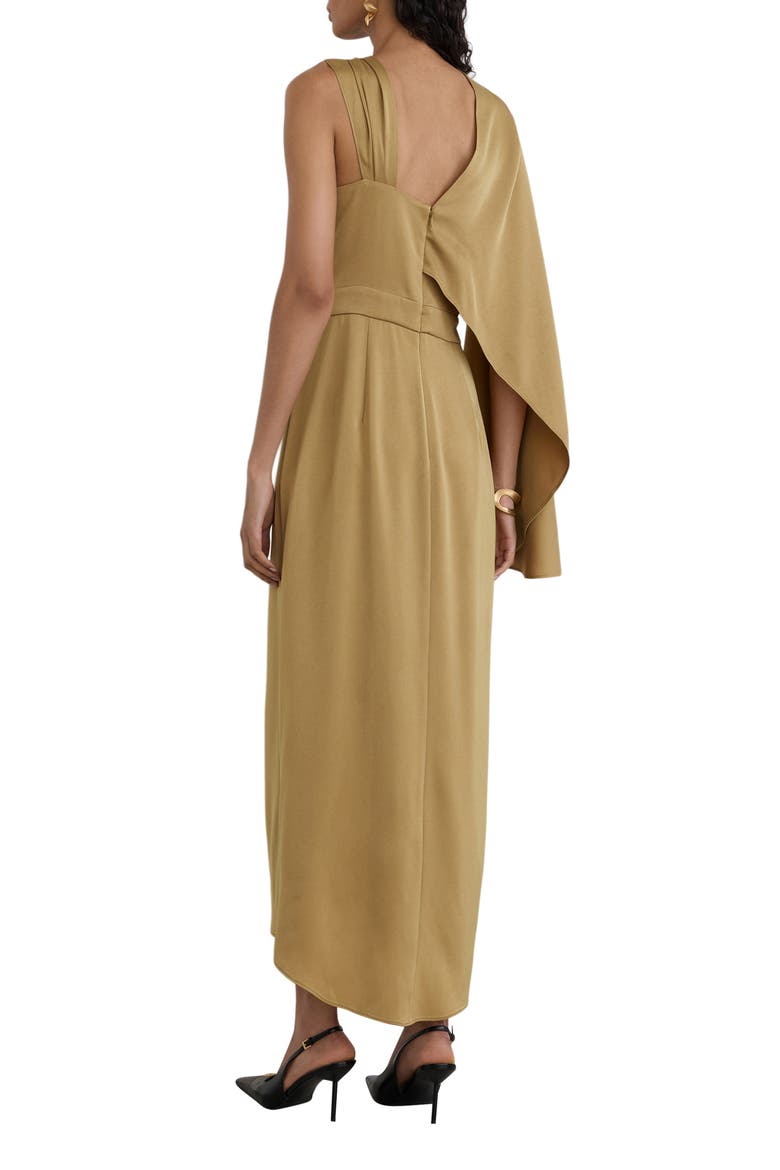 Clodagh One-Shoulder Cape Midi Dress, Alternate, color, GOLD