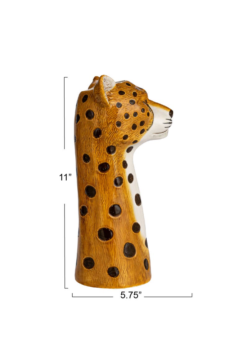 Hand-Painted Decorative Stoneware Cheetah Vase, Alternate, color, Orange