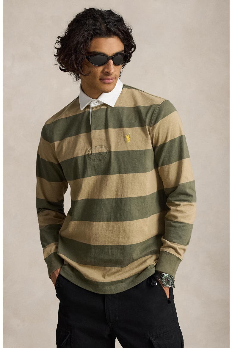 Stripe Long Sleeve Rugby Shirt, Alternate, color, OLIVE MULT