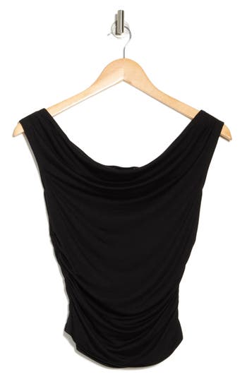 Elodie Off The Shoulder Cap Sleeve Ruched Top In Black