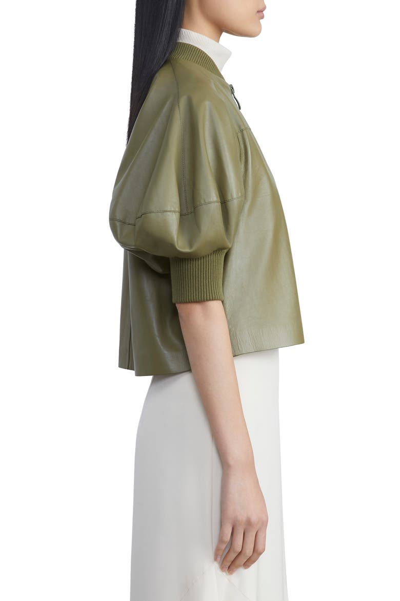 Lantern Sleeve Leather Crop Jacket, Alternate, color, TARRAGON