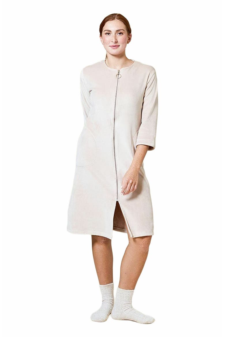 Serenity 3/4 Sleeve Short Zip Robe, Main, color, Coco
