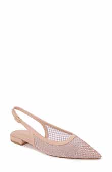 BERNESS Kenna Rhinestone Fishnet Slingback Pointed Toe Skimmer Flat