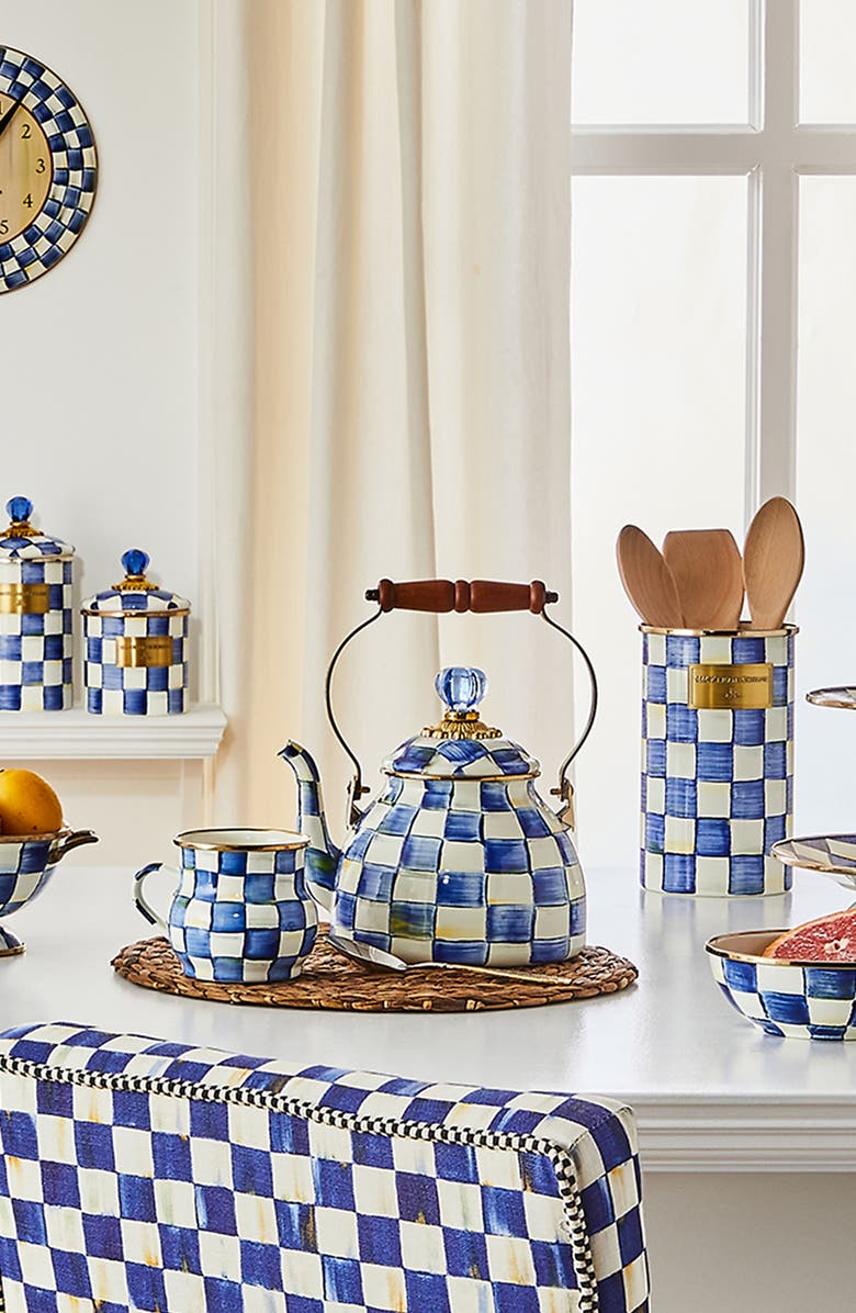 MACKENZIE CHILDS Royal Check Utensil Holder, Alternate, color, Blue/ White