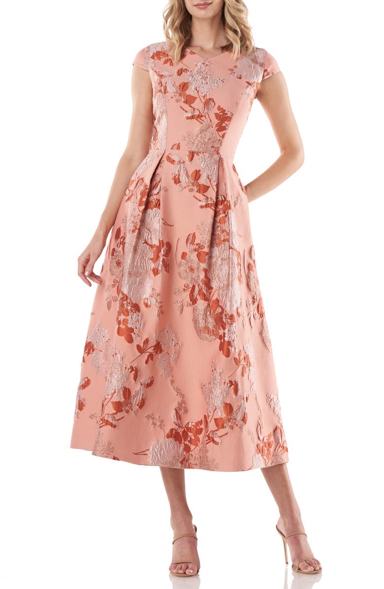 Kay Unger Floral Jacquard Midi Dress, Main, color, 