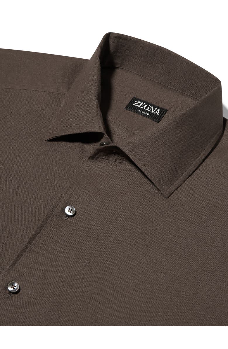 ZEGNA Oasi Linen Button-Up Shirt, Alternate, color, Dark Solid Grey