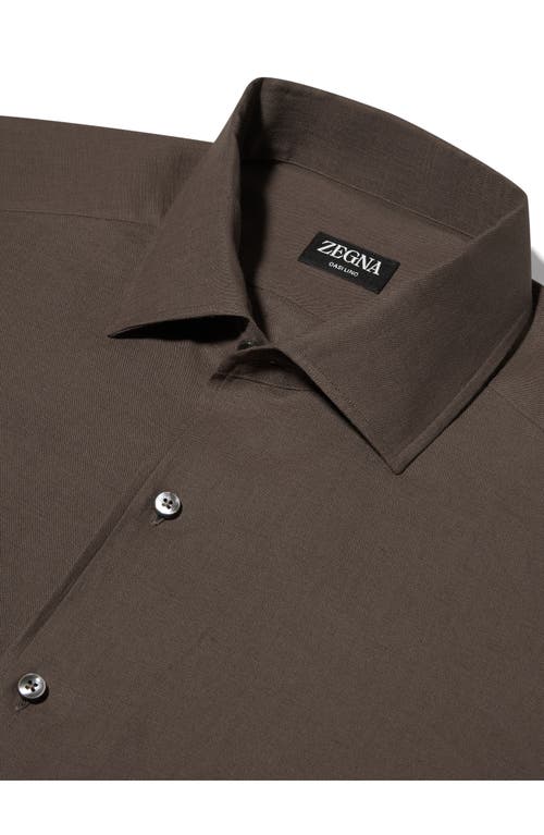 Shop Zegna Oasi Linen Button-up Shirt In Dark Solid Grey