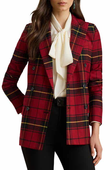 Lauren Ralph Lauren Plaid Double Breasted Wool Blend Blazer