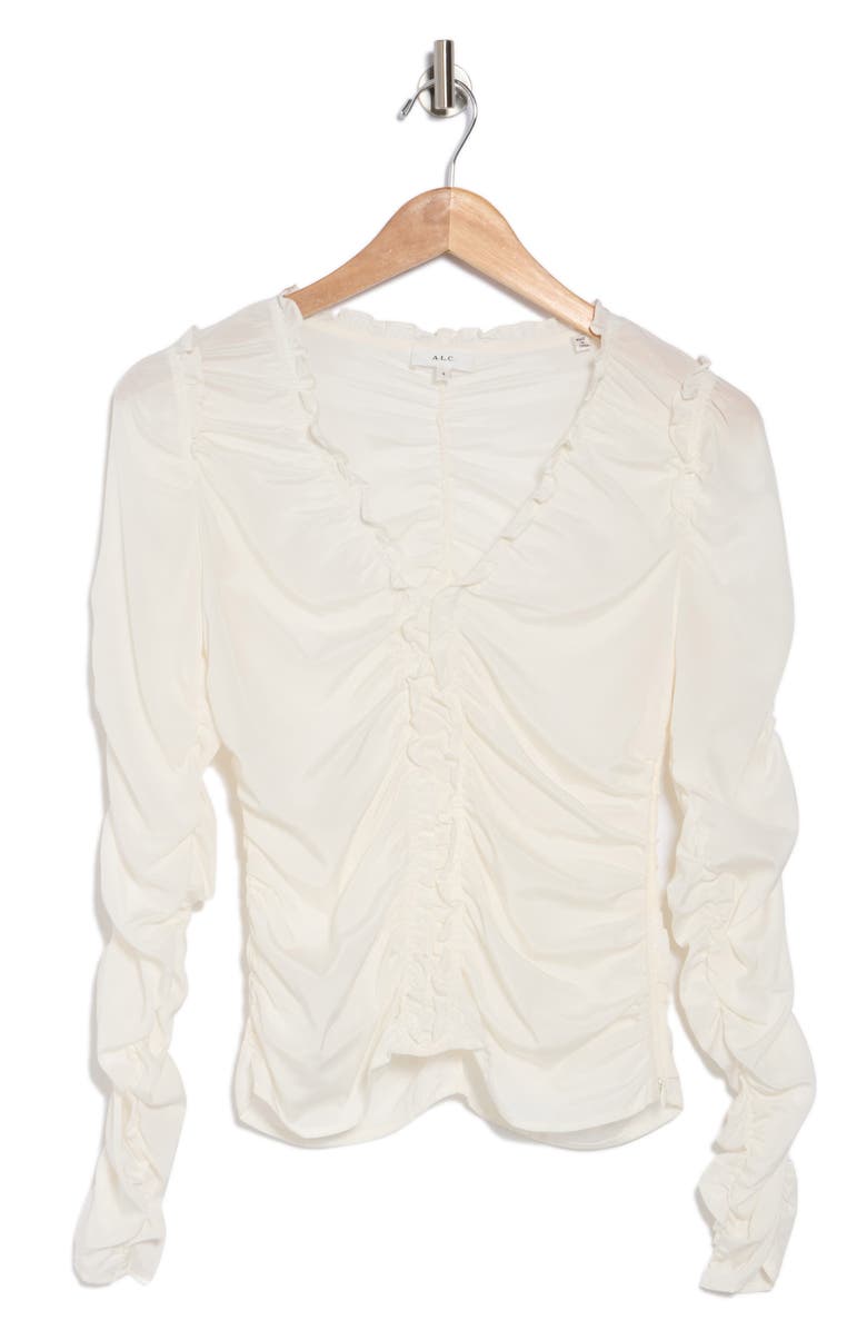 A.L.C. Beckett Shirred Long Sleeve Silk Blend Top, Alternate, color,