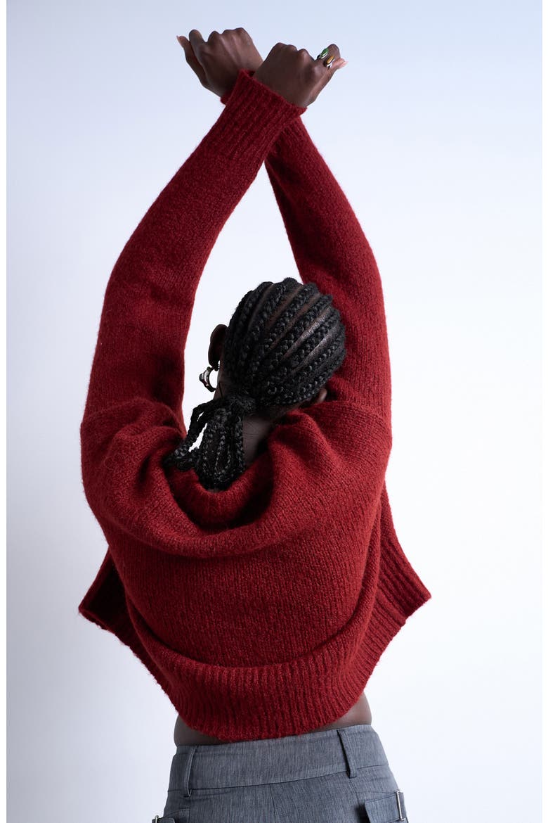 Fluffy Crewneck Sweater, Alternate, color, RED