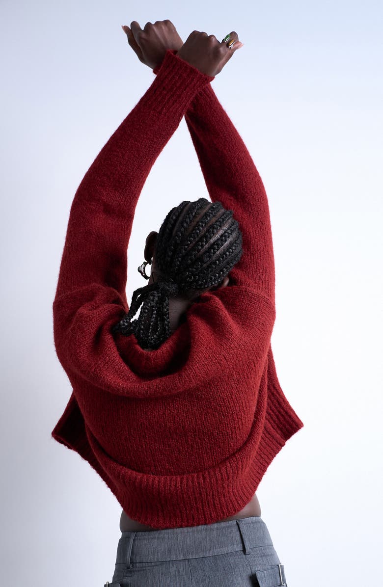 Topshop Fluffy Crewneck Sweater, Alternate, color, Red