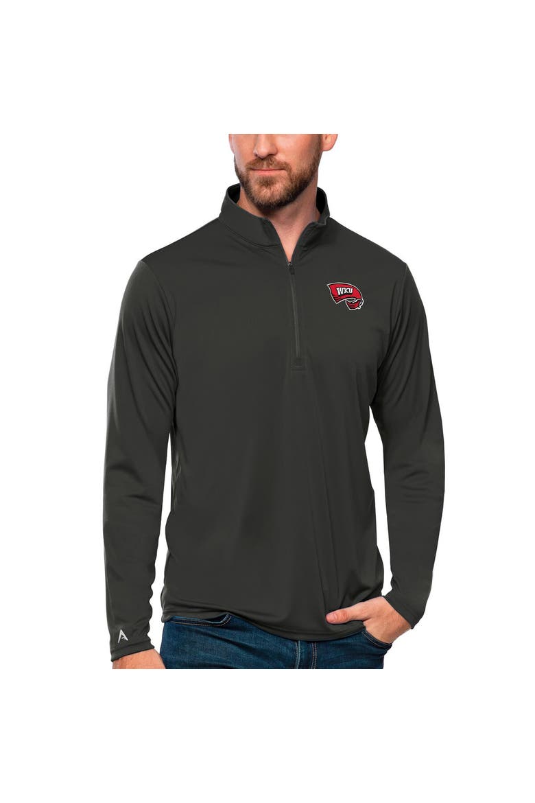 Men's Antigua Charcoal Western Kentucky Hilltoppers Tribute Quarter-Zip Top, Main, color, Charcoal