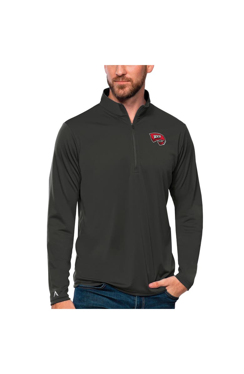 ANTIGUA Men's Antigua Charcoal Western Kentucky Hilltoppers Tribute Quarter-Zip Top, Main, color, 