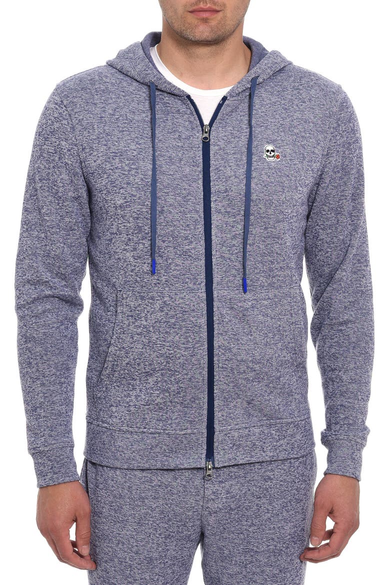 Atom Skull Appliqué Zip Hoodie, Main, color, NAVY