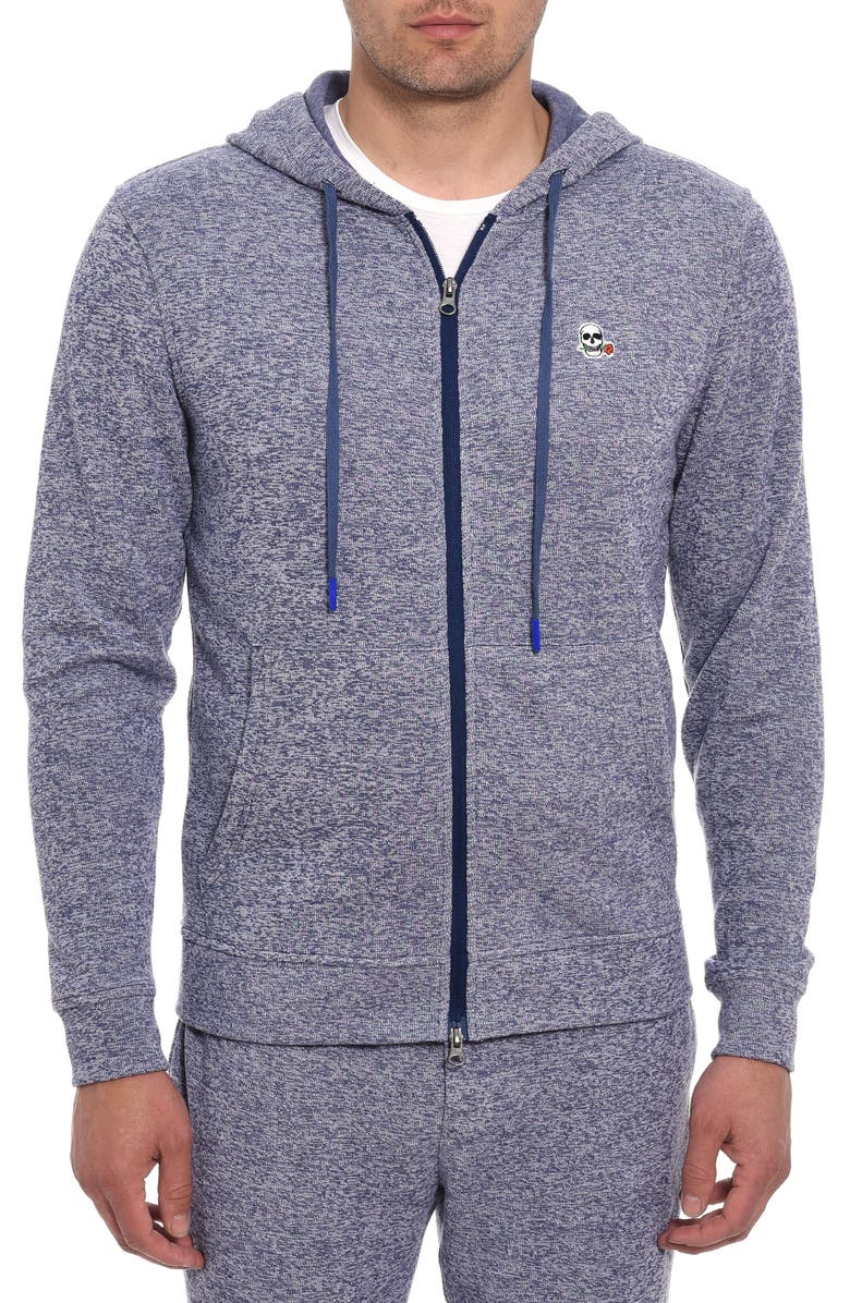 Robert Graham Atom Skull Appliqué Zip Hoodie, Main, color, Navy