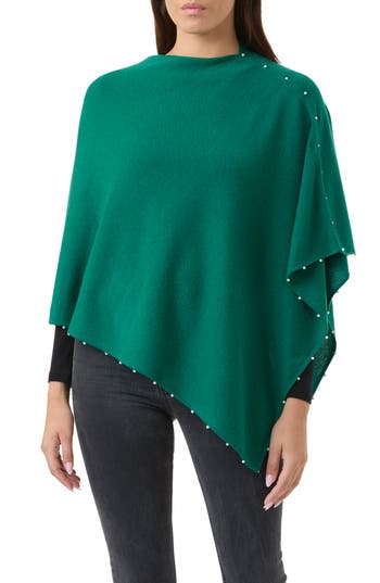 Sofia Cashmere Wool & Cashmere Poncho In Green