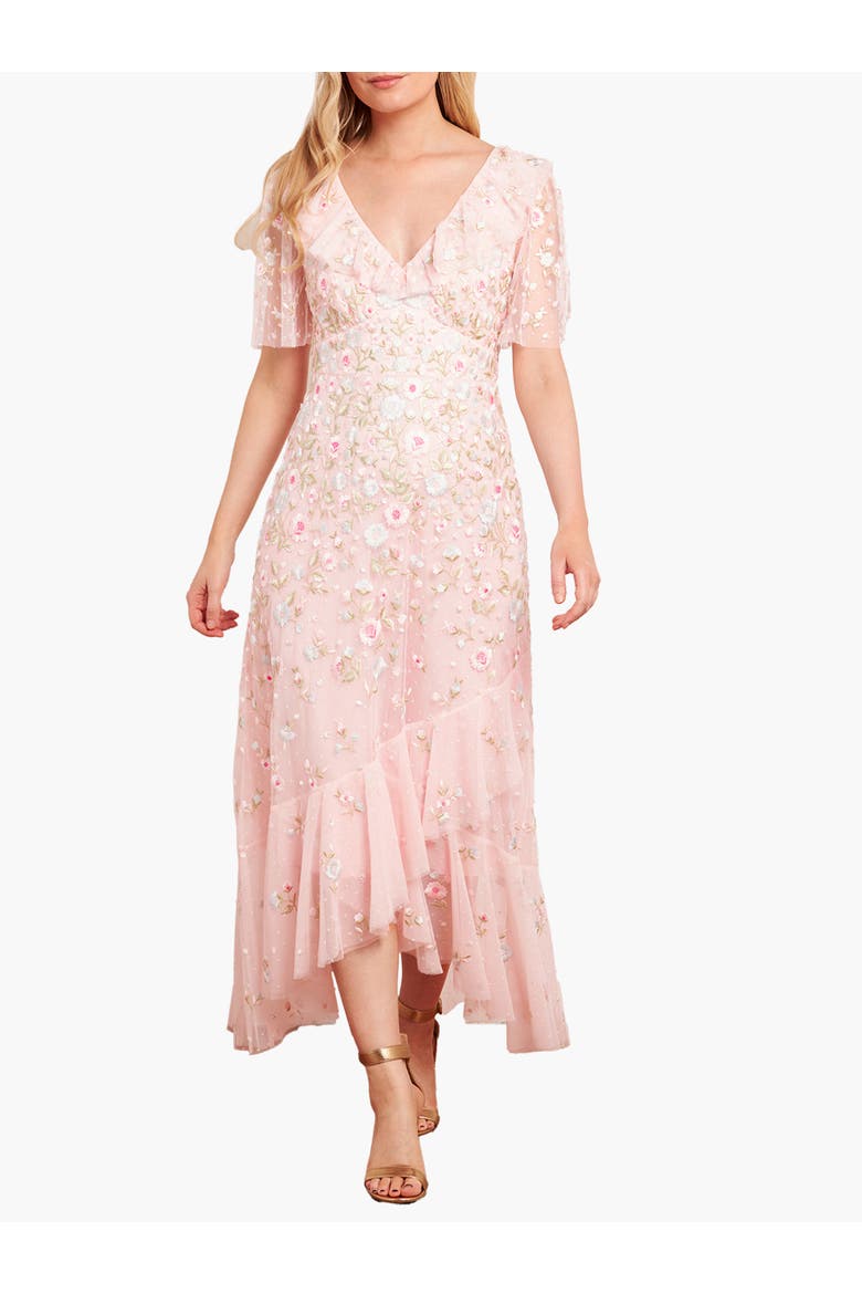 Ethereal Blooms Frill Ankle Gown, Main, color, Seashell/Multi