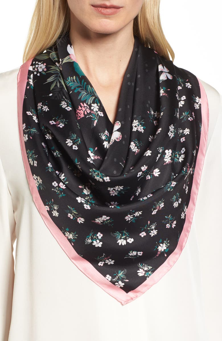 Kate Spade New York botanical patchwork square silk scarf, Main, color,