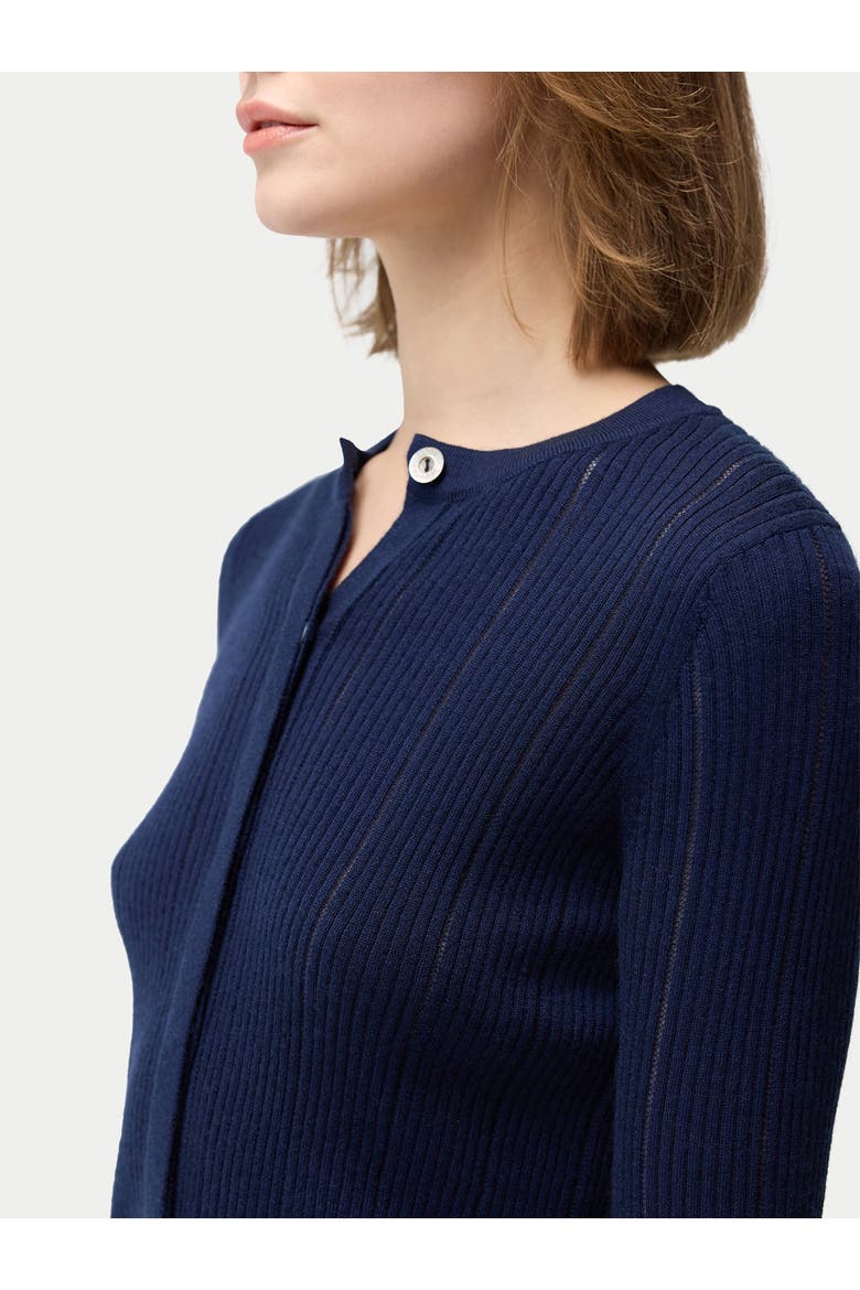 Hidden Button-Front Cashmere Silk Cardigan, Alternate, color, mood indigo